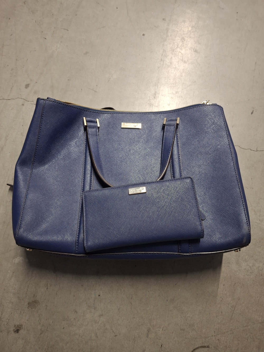 Kaye Spade Blue Structured Tote Handbag with Matching Wallet